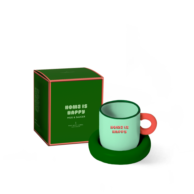 Mug &amp; Saucer - Home Is Happy V2