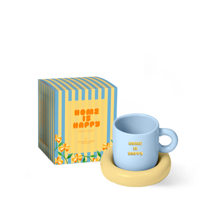 The Gift Label Mug & Saucer - Home Is Happy