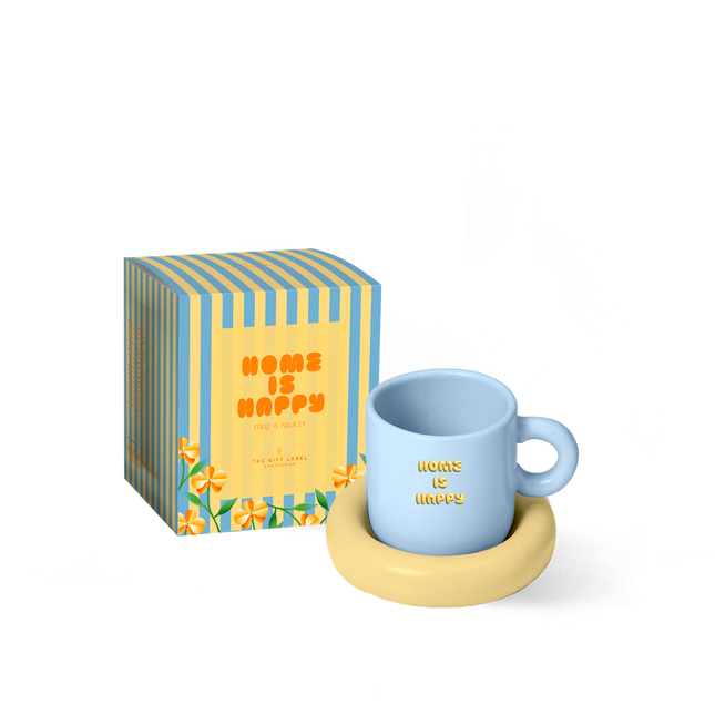 The Gift Label Mug & Saucer - Home Is Happy