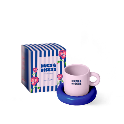 The Gift Label Mug & Saucer - Hugs & Kisses