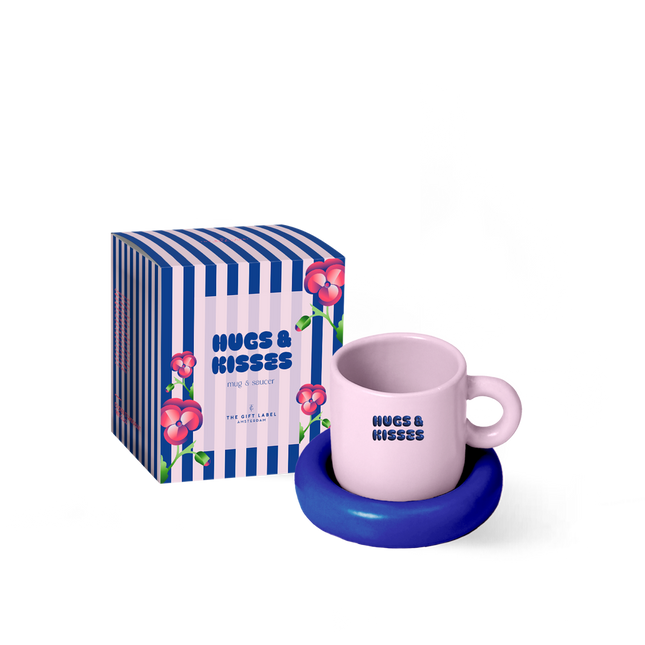 The Gift Label Mug & Saucer - Hugs & Kisses